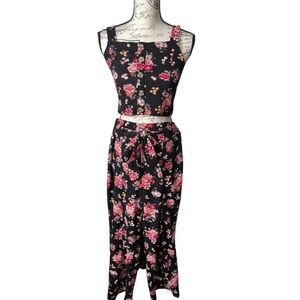 Floral Black Two Piece Outfit Matching Set